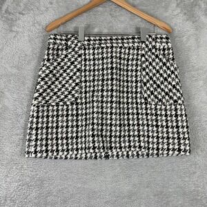 J Crew Skirt Womens 10 Black Houndstooth Wool Mini ALine Preppy Academia Classic